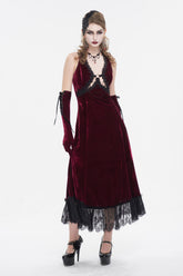 Robe gothique longue pour femme avec ourlet en dentelle rouge et laçage